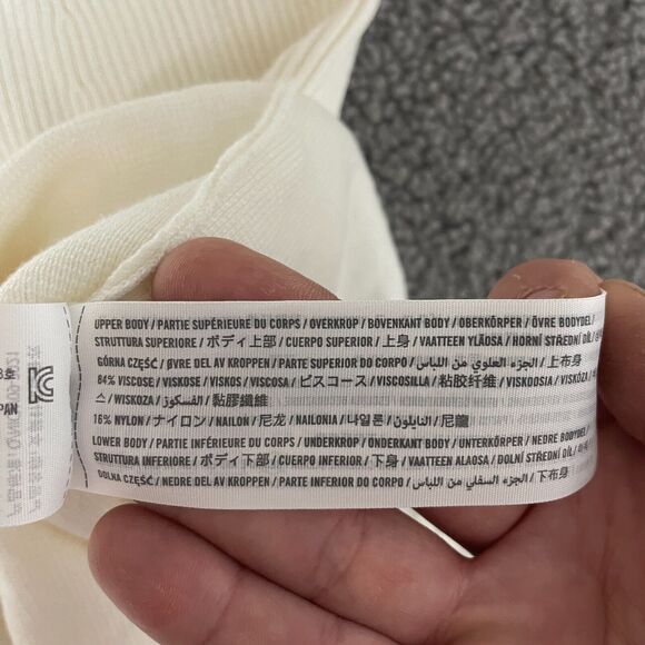 Abercrombie & Fitch off white Knit Ribbed Bodysuit Size L Long Sleeve V-Neck - Picture 5 of 8